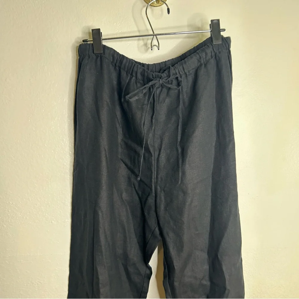 Reformation Olina 100% Linen Black Straight Leg Drawstring Trouser Pant XL